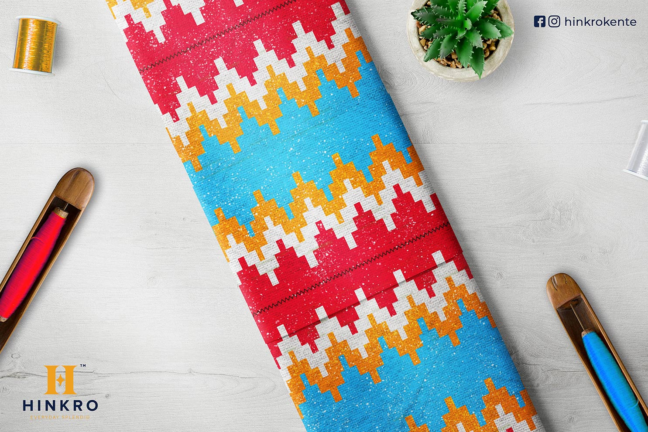 Blue, Red, White and Yellow with Silver shimmering kente Blue, Red, White and Yellow with Silver shimmering kente