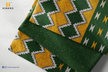 Dark Green, Gold, white with shimmering kente