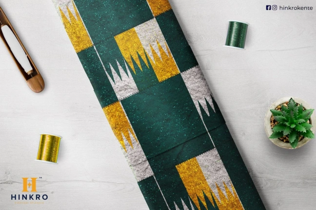 Green, Gold and White with shimmering kente Green, Gold and White with shimmering kente