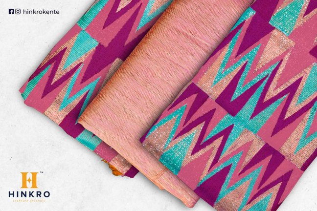 Peach, Dark pink, Dark purple and aqua kente Peach, Dark pink, Dark purple and aqua kente