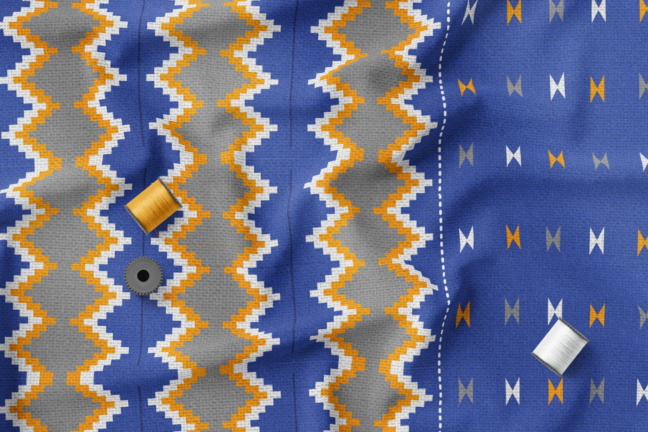 White, Gold, Blue and Ash with silver shimmering kente White, Gold, Blue and Ash with silver shimmering kente