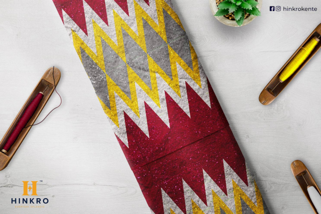 Wine, Yellow, Ash and White with silver shimmering kente